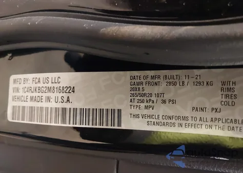 2021 Jeep Grand Cherokee L Limited 4X4 from USA, damaged, VIN 1C4RJKBG2M8168224